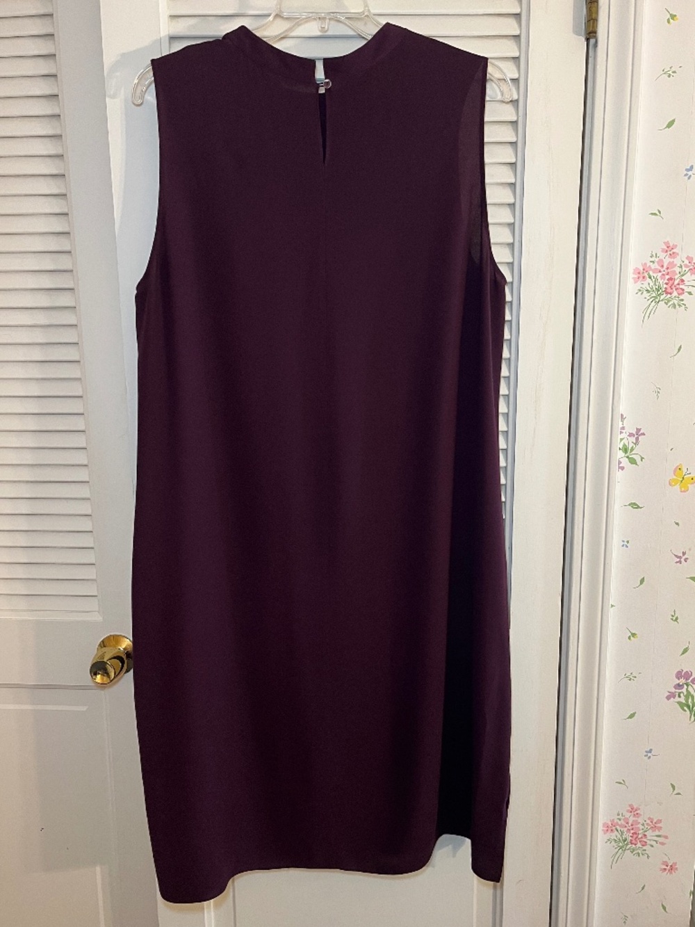 Eileen Fisher 100% Silk Crepe Dress Aubergine Purple Sleeveless Minimalist L/XL - Picture 2 of 7